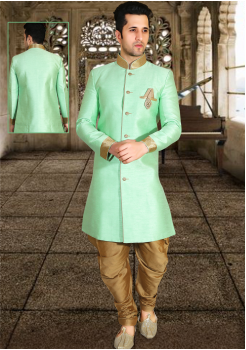 Pista Green Color Designer New Indo Western Sherwani